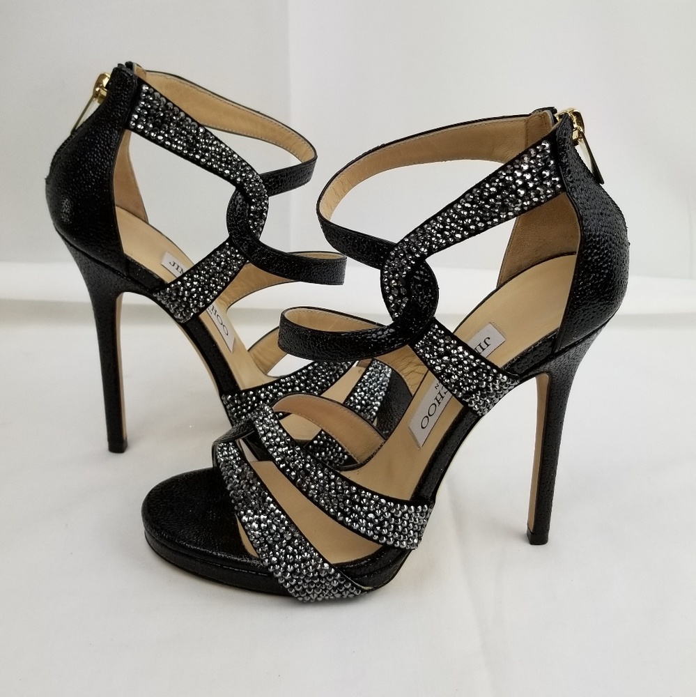 Jimmy Choo Crystals Strappy Sandals Heel size 37.5